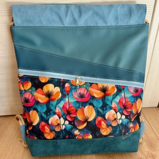 Nahrbtnik s špago - moder, rumeno cvetje