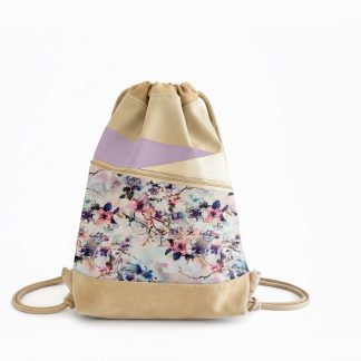 Nahrbtnik s špago - bež, roza cvetovi