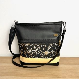 Torbica KLARA - črna, zlate rože